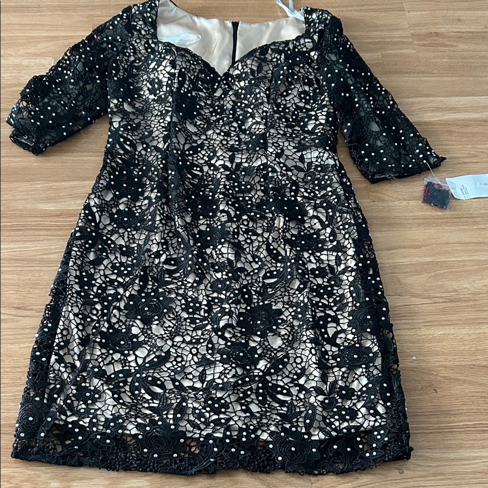 Black Lace Overlay Cocktail Dress - Unbranded